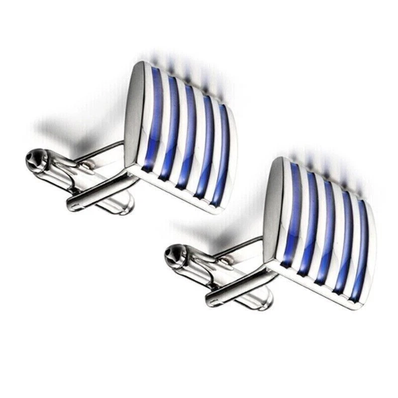 Gemelos de boda para hombre esmalte azul enchapados en oro blanco de 14K plata de ley 925 Foto 3 de 4