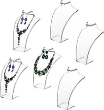 3D Premium Clear Acrylic Necklace Bust and Earring Display Stand, Set of 6