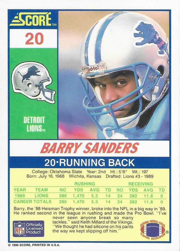 1990 Score Football (#1-225) - Complete Your Set - All Cards $1.20 - Image 3 of 4