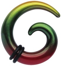 Piercing Jewelry Acrylic Expander Stretch Spiral Rainbow Green Fading in 2-6mm