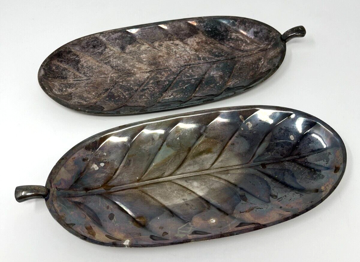 2 Vintage International Silver Company Leaf Shaped Serving Dishes #8193 & #8151
