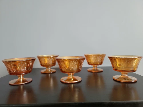 Vintage Federal Marigold Normandie Carnival Glass Sherbet Cups - Set of 5