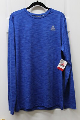 Reebok Mens Stride Performance Long Sleeve Top-Cobalt Heather-2X-NWT