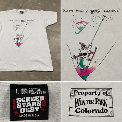 Vintage Polar Bear Ski Screen Stars Best T Shirt Men s L Colorado