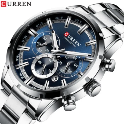 Curren Luxus Herren Edelstahl Quarz Armbanduhr Chronograph Analog Wasserdicht/ - Bild 1 von 4