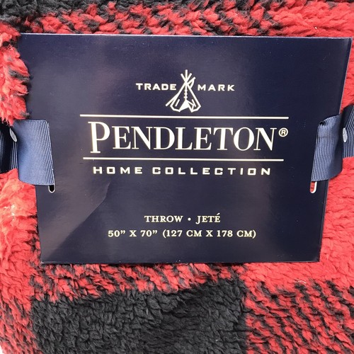 Pendleton 50” X 70” Plaid Reversible Sherpa Fleece Throw Blanket Red & Black - Picture 5 of 8