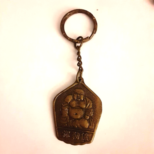 Vintage brass Buddha key chain 3" length charm 1" - Picture 1 of 4