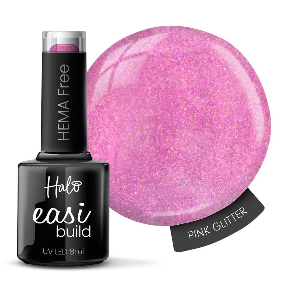 Halo EasiBuild UV LED Brush On Builder Gel HEMA-Free (Pink Glitter) 8ml