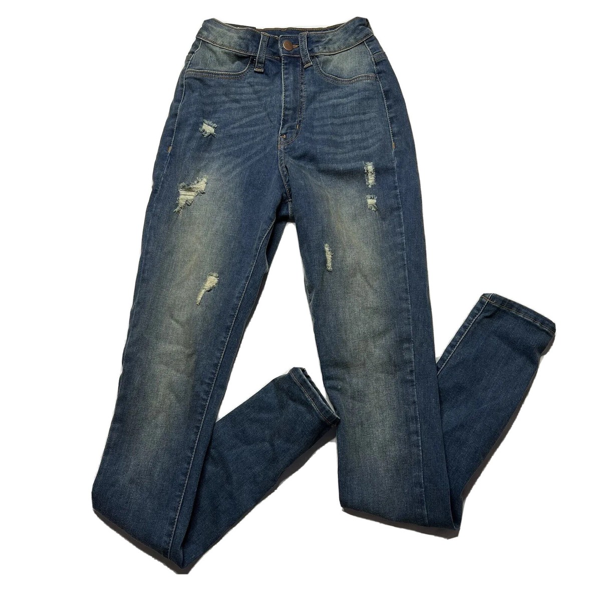 Fashion Nova Women's Size 1/25 Blue Denim High Rise Distressed