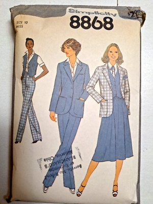 Blazer Jacket Pants Skirt Vest 10  Simplicity 8868 Sewing Pattern Cut VTG Midi