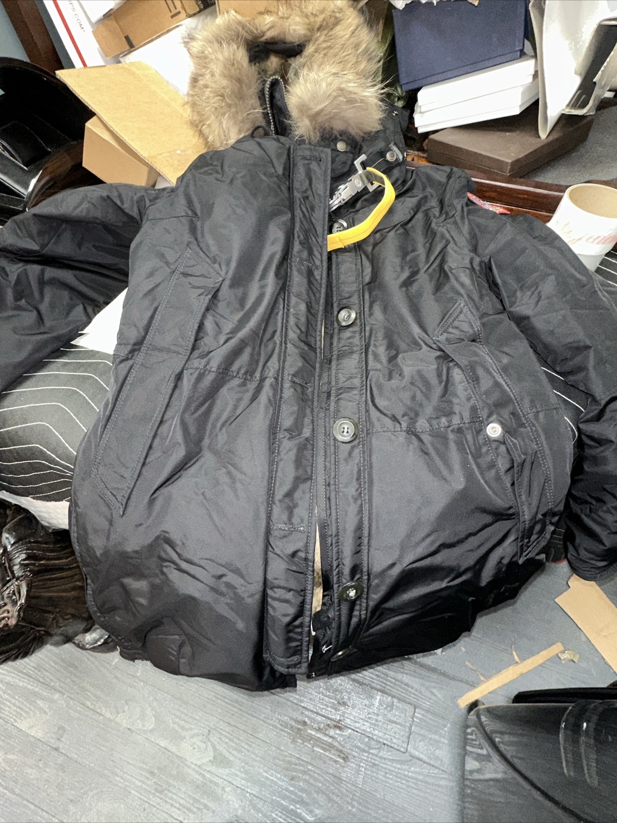 PARAJUMPERS WOMENS LONG BEAR DOWN BLACK PARKA INSULATED FUR COAT SIZE XS