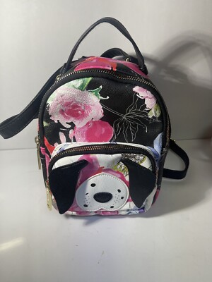 Betsey Johnson Cute Puppy Dog Floral Mini Backpack Purse Great Condition 