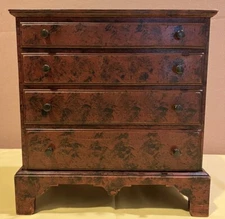 MINIATURE ARTISAN CHEST W/DT. TOP & 4 DRAWERS-PAINTED REDISH BROWN/BLACK SPONGE