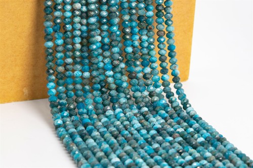 Cuentas de apatita facetadas azul natural genuinas de 4x3 mm grado AA - Imagen 4 de 4