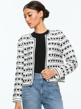 NWT 495 ALICE OLIVIA Marjorie Textured Tweed Stitch Cardigan Jacket L