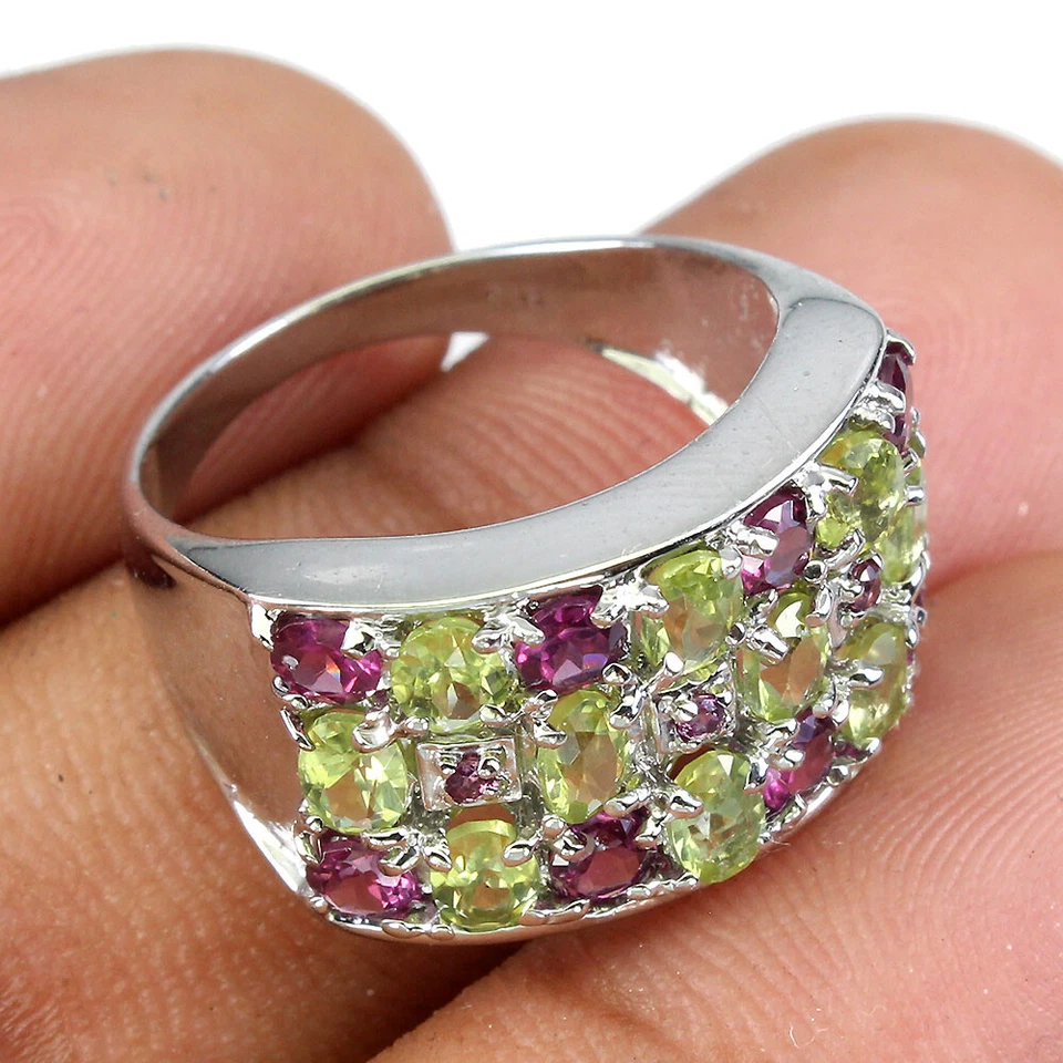 925 Sterling Silver Ring Oval Peridot Rhodolite Garnet Gemstone Jewelry Sz 9 - Image 3 of 4