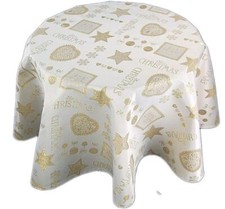 Tischdecke WEIHNACHTEN Rund 130 HOSSNER Mars Gold BESTICKT Weihnachtsdecke Decke