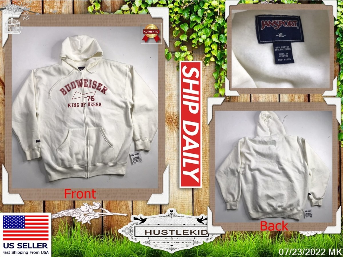 Licensed Budweiser King of Beers 76 White Hoodie Zip Full