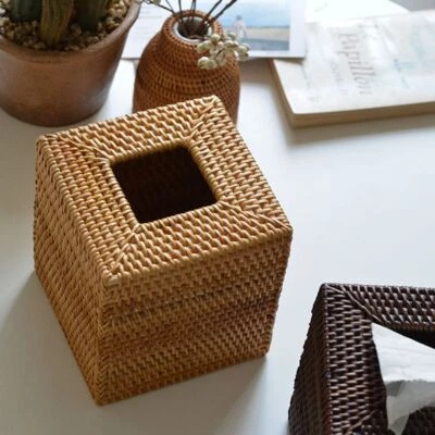 Rattan Tissue Box Toilet Paper Cover Wicker Decorative Holder With Lid Parties
