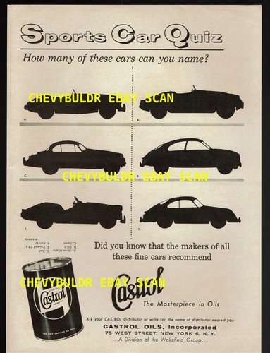 1957 Castrol Motor Oil Vintage Ad "Sports car Quiz"