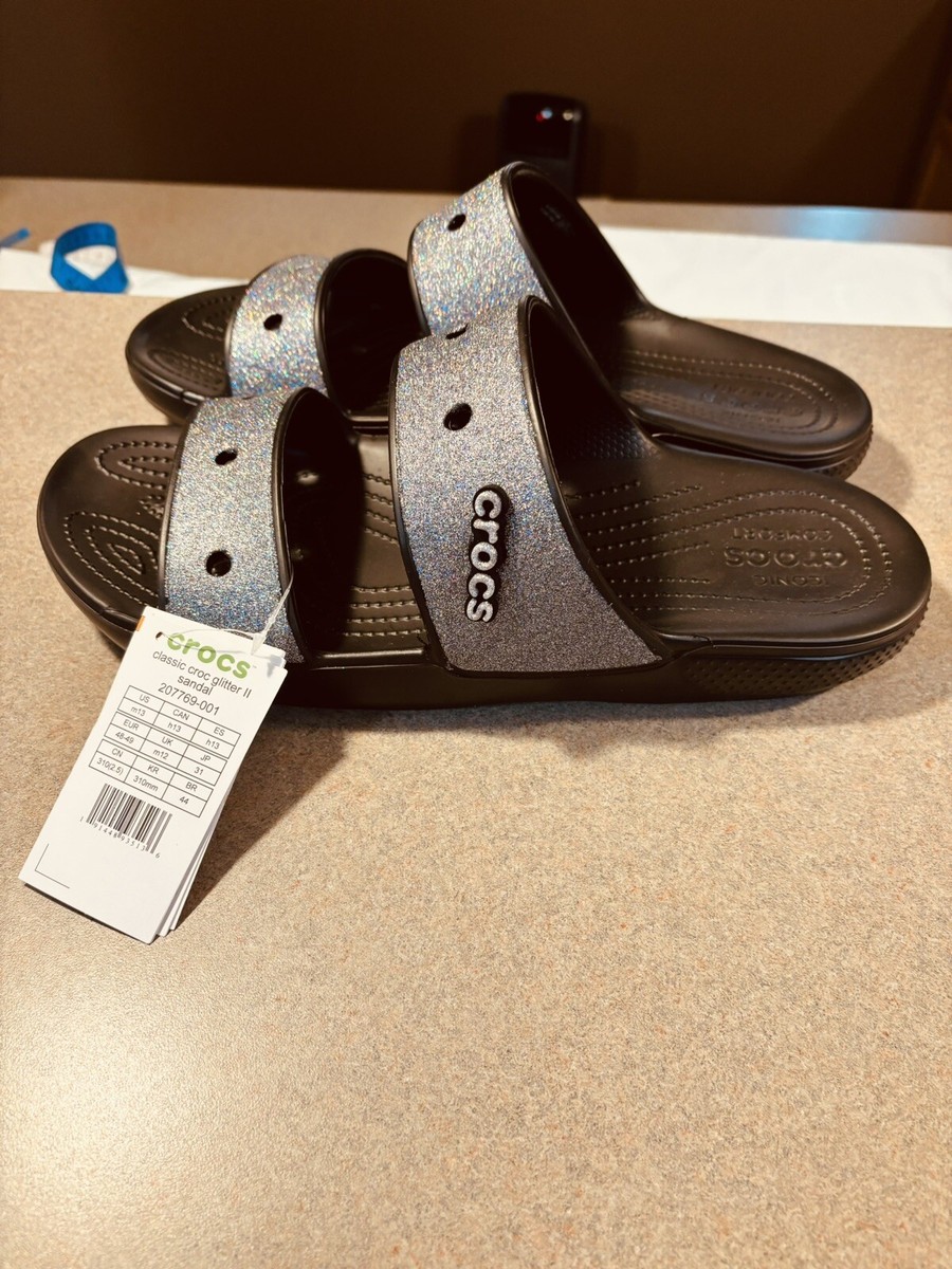 Crocs Classic Glitter II 207769-001 Men's Black Comfort Slide