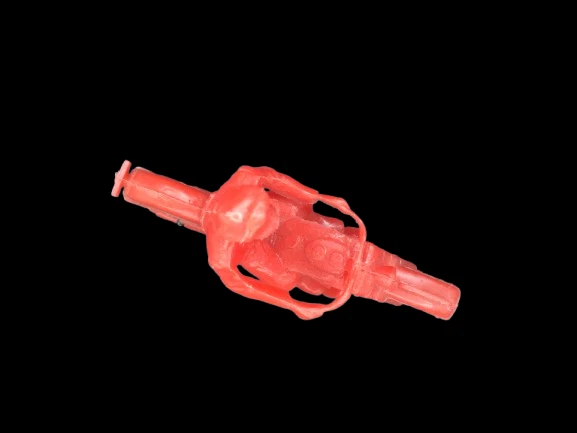 Motocicleta de plástico roja vintage de juguete castaño rojizo para oficial de policía con neumáticos negros Foto 3 de 4