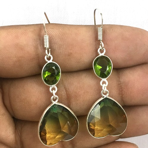 925 Sterling Silver Smoky & Peridot Gold / Rose Gold Plated Earrings Gift - Picture 8 of 10
