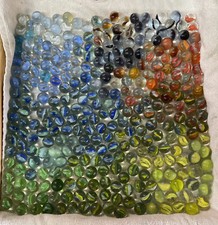 Vintage Tray Of Cats Eye Marbles Many Colors Bubbles Various Sizes Approx 200