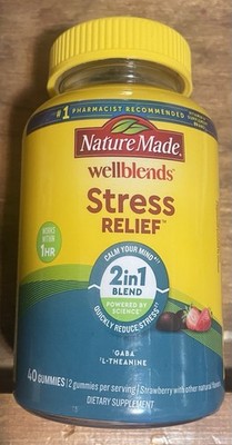 NATURE MADE Wellblends Stress Relief GABA L-Theanine Gummies 40 ct EXP 08/2026