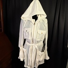 NWT Black Label by Chico's Sheer Ivory Hooded Utility Jacket size 1 US 8/10 