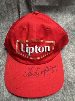 Vintage Lipton Tea Red Snapback Hat USA Made Signed Rodriguez (Unverified)