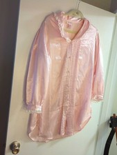 Vtg Secrets Pink Satin Button Up Nightgown Lace Trim Pleated sz. Sm
