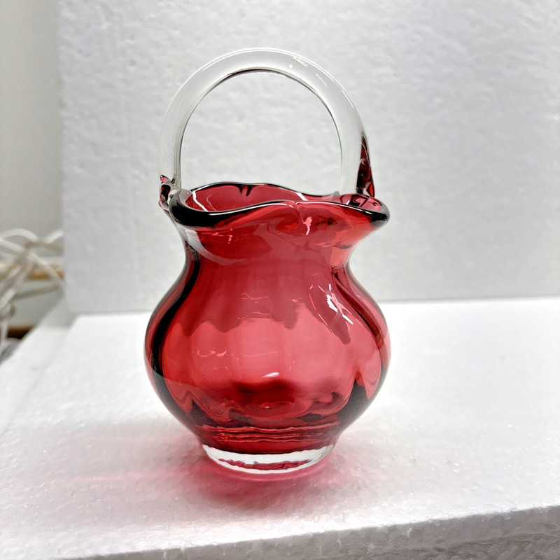 Vintage Pilgrim Glass Hand Blown Cranberry Basket