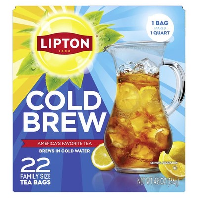 Lipton Cold Brew Iced Tea Bags, Family Size Zero 22 Count (Pack of 1)...