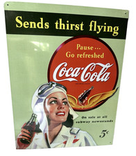 COKE Sends Thirst Flying Coca-Cola Tin Sign wall decor 12.5" x 16" Made in USA