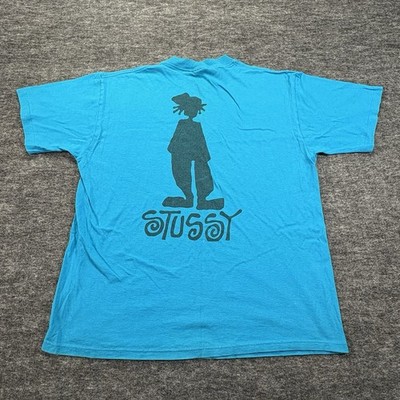 Vtg Stussy Shadowman T Shirt Men's L Blue 90s Streetwear Logo