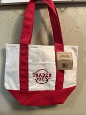 Trader Joe's Mini Canvas Tote Bag RED - Brand new with tags -