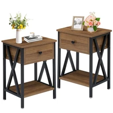 VECELO Nightstands Set of 2, Modern Bedside End Tables, Night Stands with Dra...