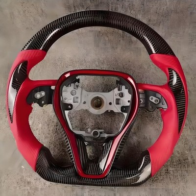 Red Leather Real Carbon Fiber Steering Wheel For Toyota Corolla RAV4 2018-2023