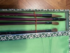 Vintage Chinese Calligraphy Brush Set of 4 Green Box 