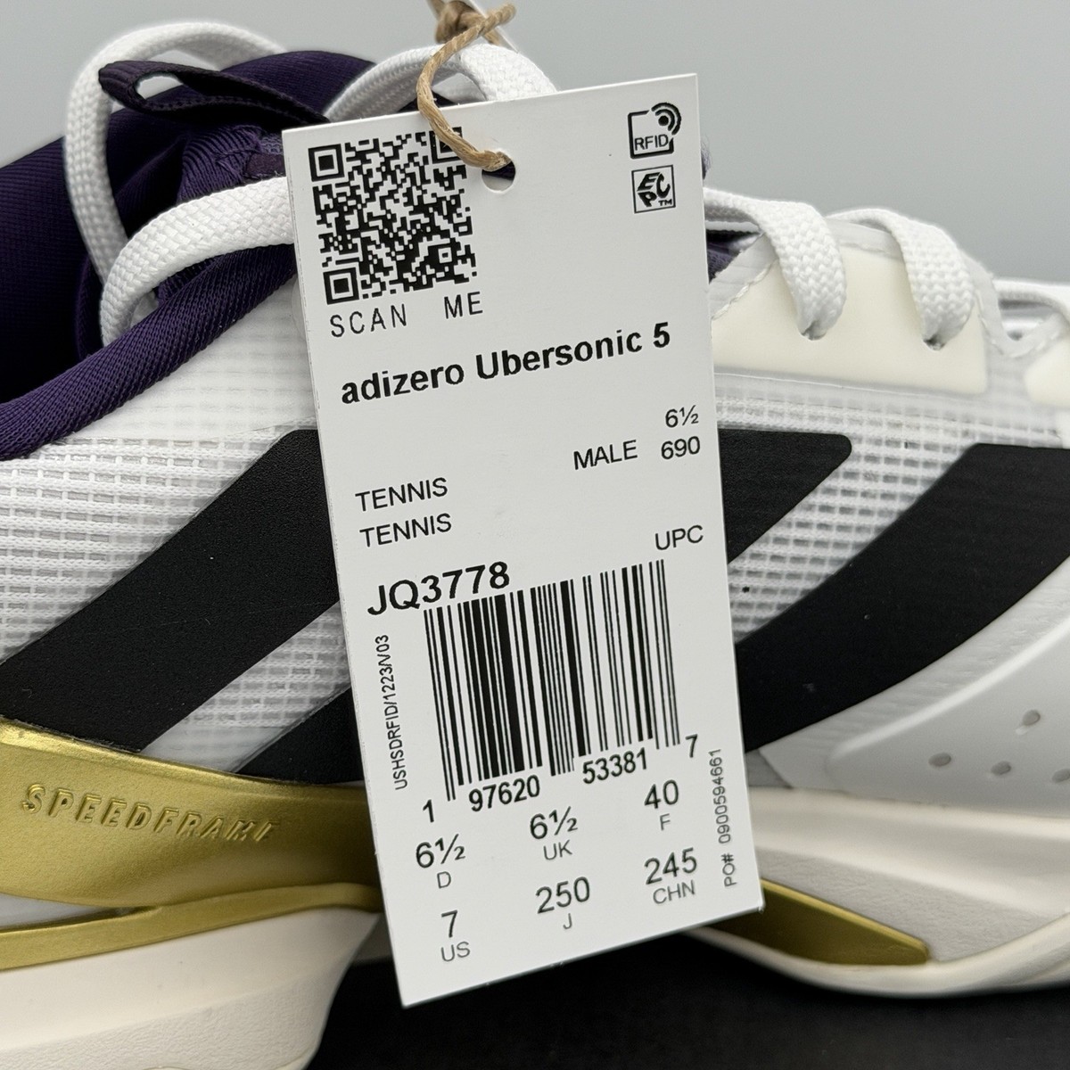 adidas Adizero Ubersonic 5 Tennis Mens Sz 7 White Sneakers Athletic Shoes JQ3778 Adidas Adizero Ubersonic 5 Tennis Shoes White Black Plum  main image 2