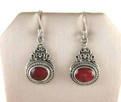 .925 Sterling Silber Rubin Ohrhänger Boho Hippie Natur Bali Filigran