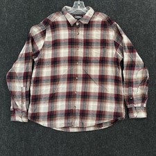Eddie Bauer Shirt Mens XXL Red Brown Plaid Pocket Long Sleeve Cotton Flannel