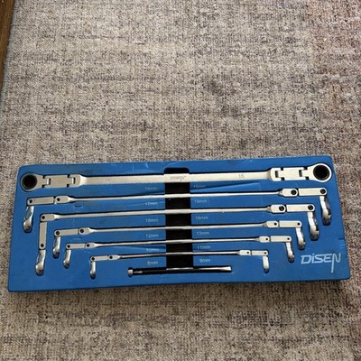 Disen XXL Double Flex Metric Ratcheting Double Box Wrench Set 8-19MM w/Foam Tray