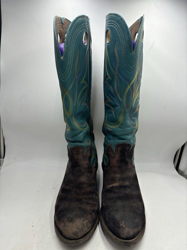 Vintage Paul Bond Men’s Blue Leather Western Buckaroo Boots 17” Size US 10 - Picture 6 of 12