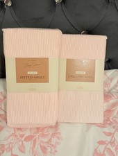 Stacey Solomon Pink & White Striped Double Fitted Sheet & Pillowcase Set Bundle