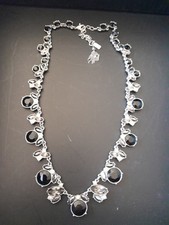 Simply Vera Wang Cocktail Necklace Black  Clear Rhinestones Signed Silvertone 16