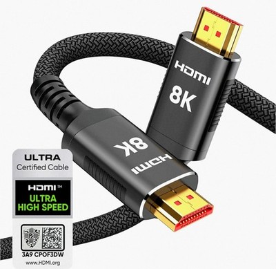 Snowkids 8K Certified HDMI 2.1 Cable 10 ft, Non-Slip Nylon Braided, 48Gbps Ultra