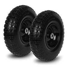  2 PCS 13 Inch Rubber Solid Flat Free Replacement Tires 13x400-6PU-bigF-2packs