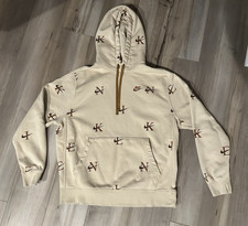 Nike NSW Club AOP Club Hoodie w/pocket Size L Beige w/Brown Swoosh Letters
